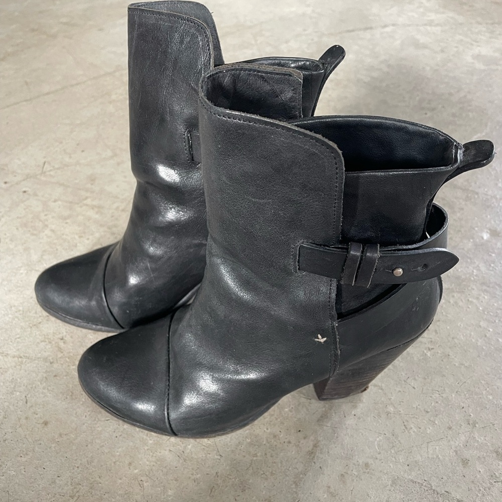 Rag & Bone Kinsey Ankle Leather Harness Black Leather Heeled Boots